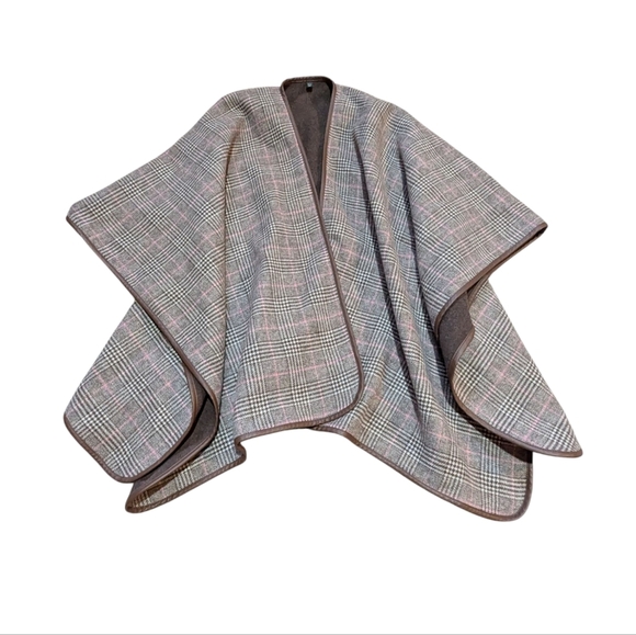 Talbots Blanket Wrap M/L Wool Blend Plaid Shawl Brown Pink Preppy Old Money - Picture 1 of 8